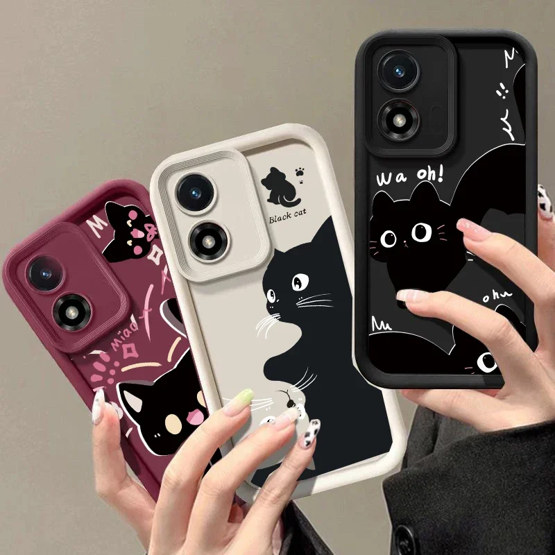 Funda de teléfono con bonito pequeño gato negro para Motorola Moto Edge 50 Pro 40 Neo 50 Fusion 5G G22 G24 G84 G53 G14 G60 E13 E22 funda de Animal