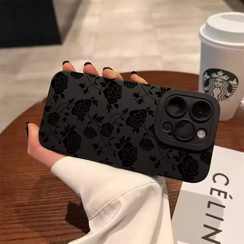 Funda de teléfono de silicona negra con estampado de rosas simples para Xiaomi 14T 15 14 12T 13T Pro 12 13 11 Lite 5G fundas Mi 13T 14T Pro - imagen 4