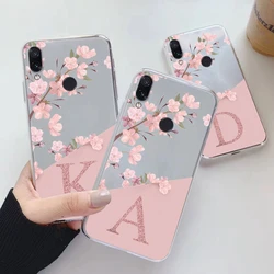 Para Redmi Note 7 Pro 7S Funda de teléfono suave delgada de lujo A-Z letras cubierta Funda transparente parachoques para Redmi Note 7 transparente a prueba de golpes