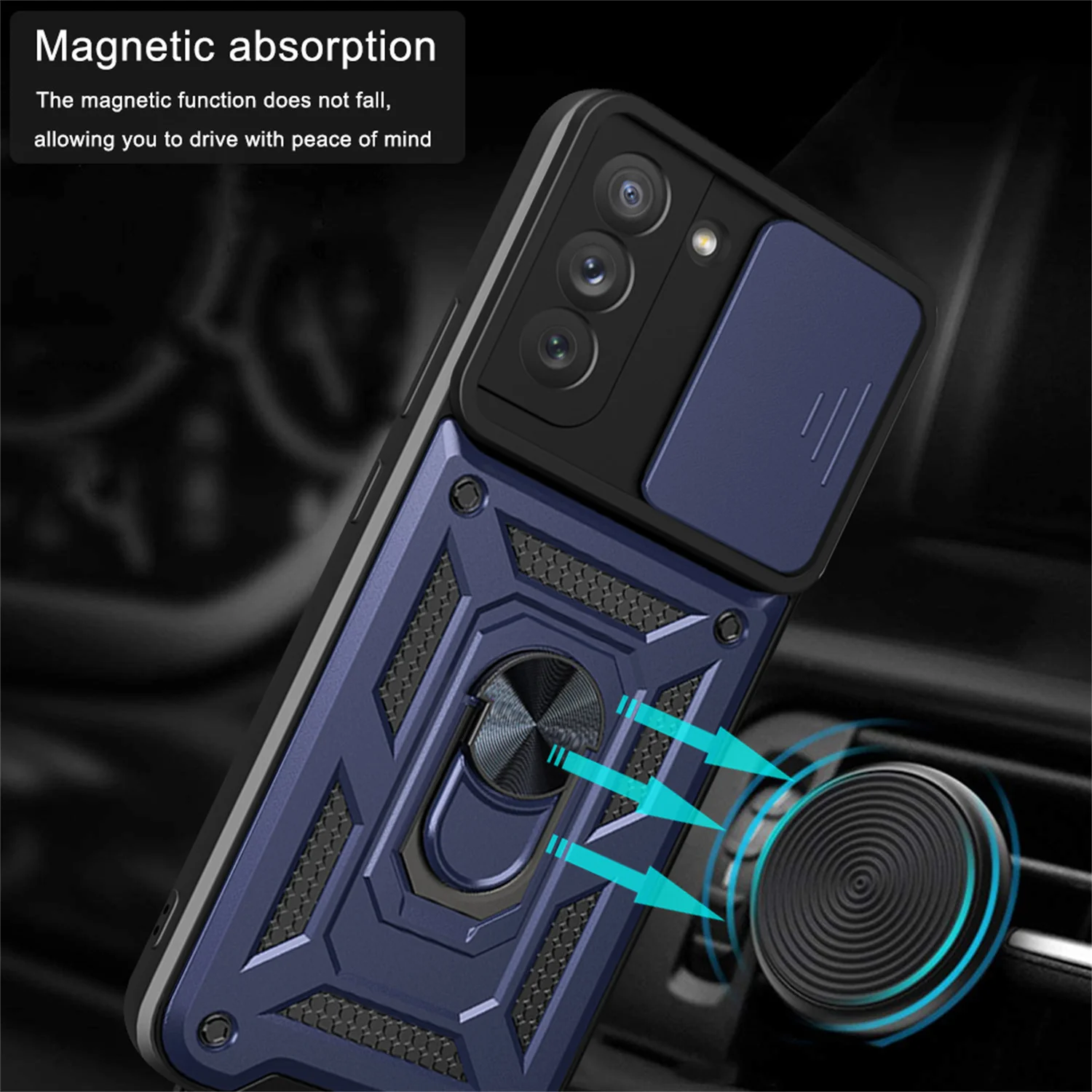 Funda armadura a prueba de golpes para Samsung Galaxy S22, funda de teléfono con soporte para coche para Galaxy S22, Fundas protectoras para lente de cámara - imagen 3