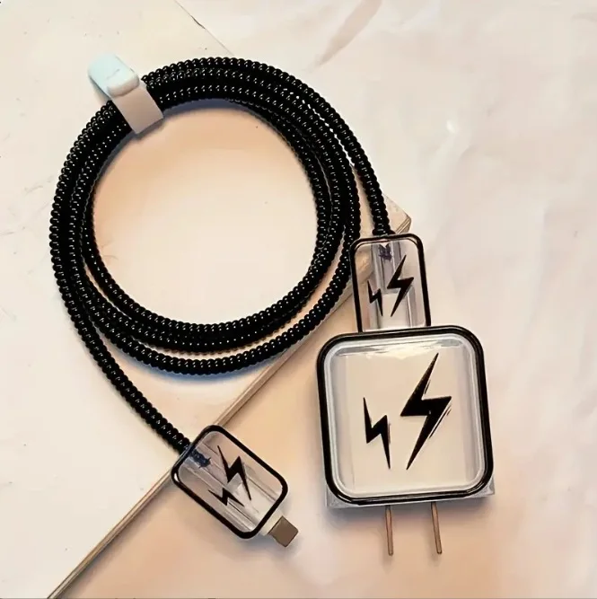 Funda de cargadores con patrón 3D para adaptador de cargador de 18W y 20W, Kit Protector de enrollador de Cable de datos con enchufe de silicona suave transparente - imagen 2