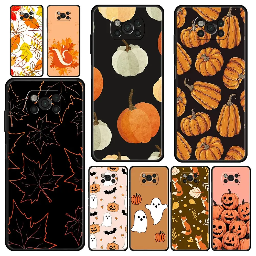 Funda de teléfono para Xiaomi Poco X6, X5, X4 Pro, 5G, X3, NFC, F5, F4, M5, M4, M3, F3, GT, C51, C55, Otoño, Otoño, zorro, calabaza, Halloween
