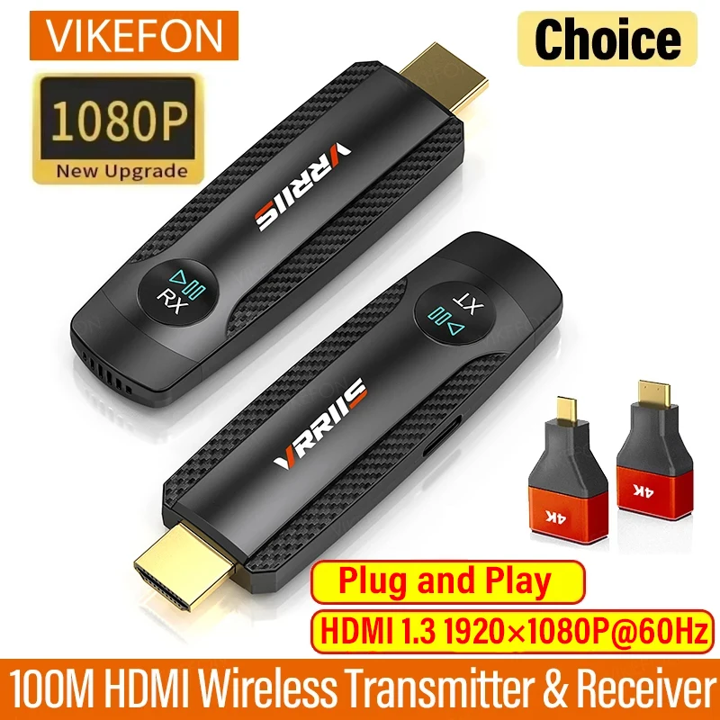 100M Wireless Video Transmitter and Receiver HDMI-Compatible Extender Display Adapter Cable Screen Mirror for Camera PC To TV