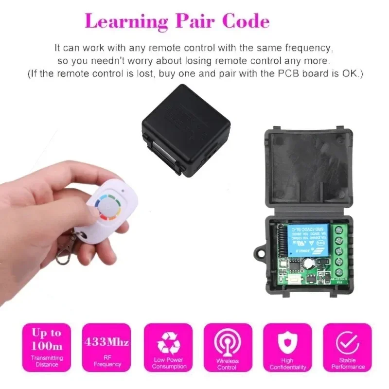 Interruptor de Control remoto inalámbrico de 433Mhz, Control remoto de aprendizaje, módulo receptor de relé DC12V 1CH, transmisor RF, cerradura electrónica - imagen 2