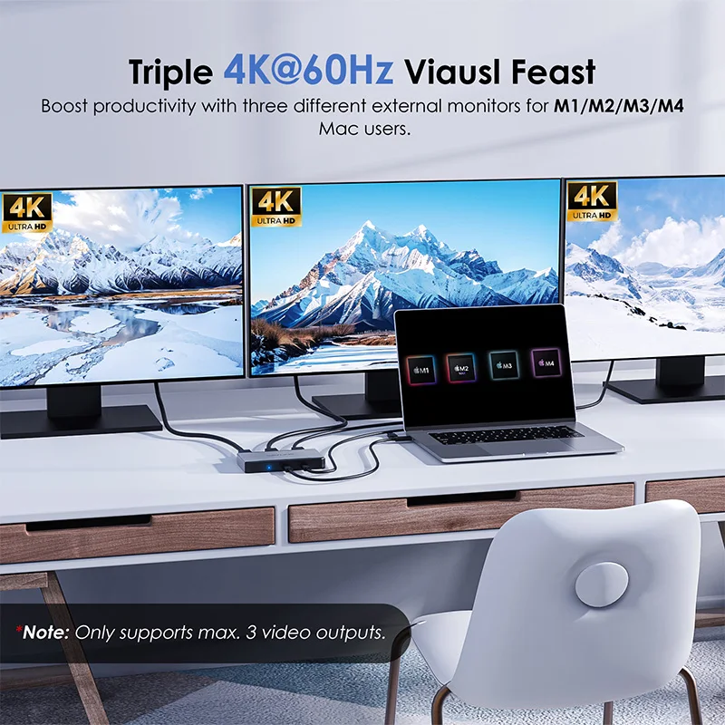 WAVLINK Universal Triple 4K @ 60Hz Display Dock USB-C/USB-A a HDMI/A DisplayPort Adaptador con 100W PD Thunderbolt 5/4/3 Intel/M1/M2 - imagen 4