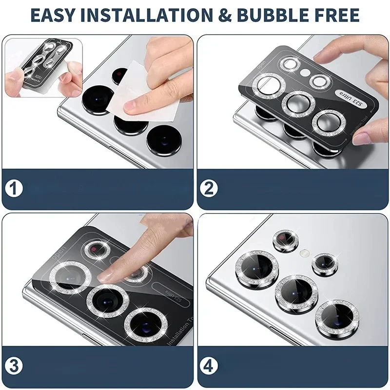 Cristal de lente con purpurina de diamante para Samsung Galaxy S24 25Ultra Plus, Protector de cámara transparente HD para Samsung S24 Plus, película de lente de anillo - imagen 3