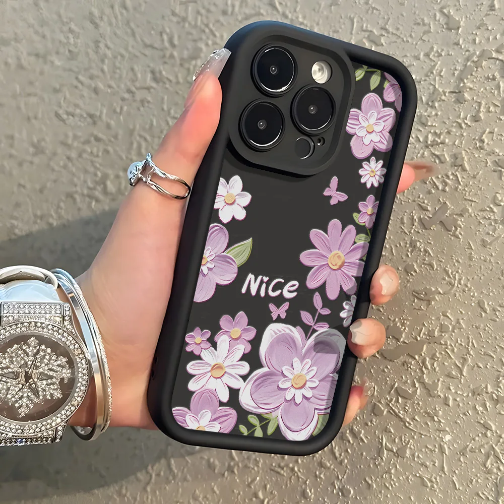 Funda de teléfono pintada con flores de TPU suave para iPhone 17 Pro Max 11 13 16 15 14 12 Air 16E 17promax 16promax Fundas a prueba de golpes - imagen 4