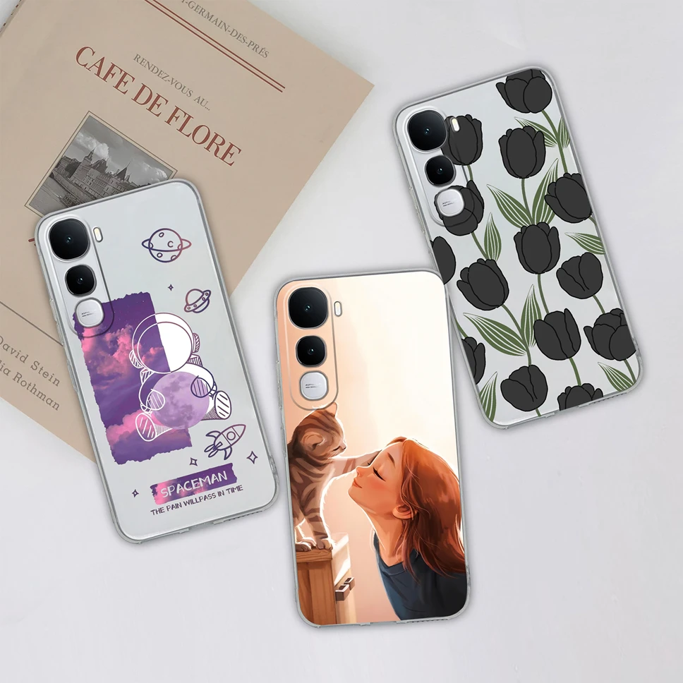 Para Vivo Y400 5G funda de teléfono encantador oso flores suave transparente TPU silicona ligera funda protectora para Vivo Y 400 Shell - imagen 4