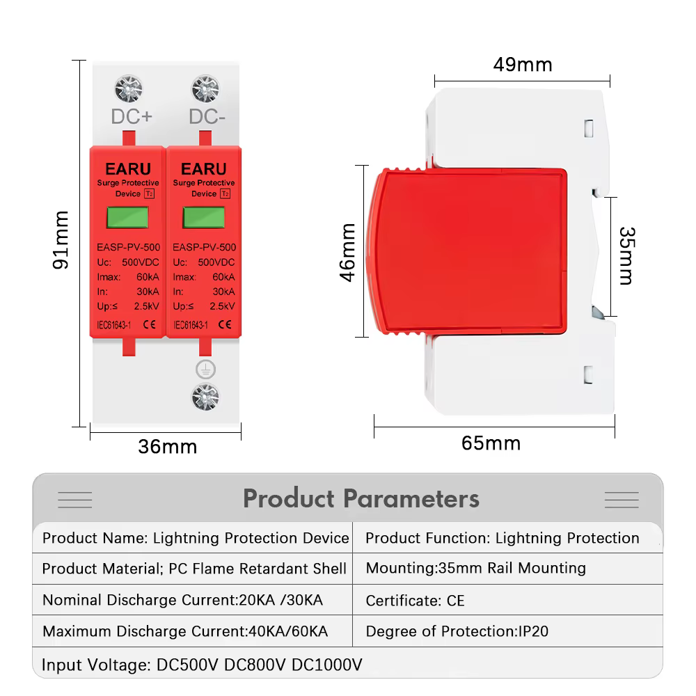 Dispositivo de protección contra sobretensiones 2P DC SPD 500V 800V 1000V 20KA 30KA 40KA 60KA Protector de voltaje Solar fotovoltaico pararrayos - imagen 3