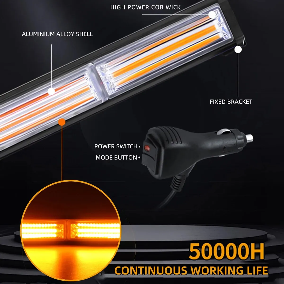 Barra de luz estroboscópica para parabrisas delantero de coche, 1 piezas, señal de tráfico, lámpara intermitente de emergencia, luz LED de advertencia, barra de luz de trabajo de doble Color - imagen 2