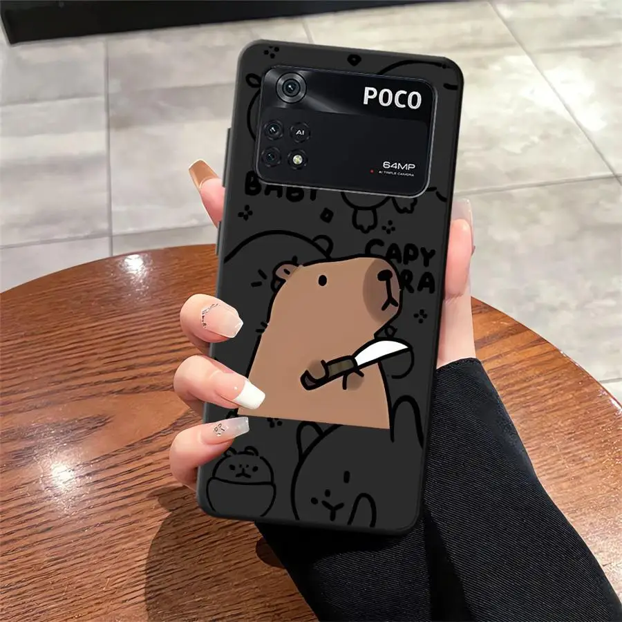 Funda para Xiaomi Poco C61 F3 M5 C50 C40 C75 M3 M4 M7 Pro X3 X4 X5 X7 Pro F1 C71 funda negra suave para teléfono capibara dibujos animados divertidos - imagen 2