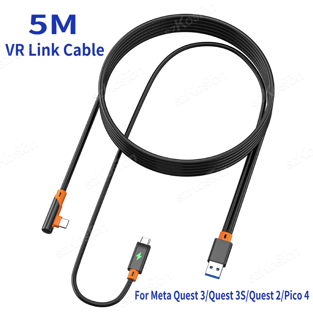 Cable de enlace VR para auriculares Meta Quest 3 VR, carga rápida USB3.0 Gen2 a tipo C, transferencia de datos de 5Gbps para Quest 3S/Quest 2/Pico4/PS5