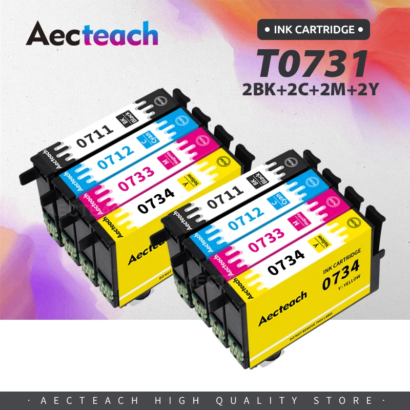Aecteach T0731-T0734 cartucho de tinta completo con Chip Compatible con EPSON Stylus TX400 TX409 TX410 TX419 TX550W TX510F TX600FW