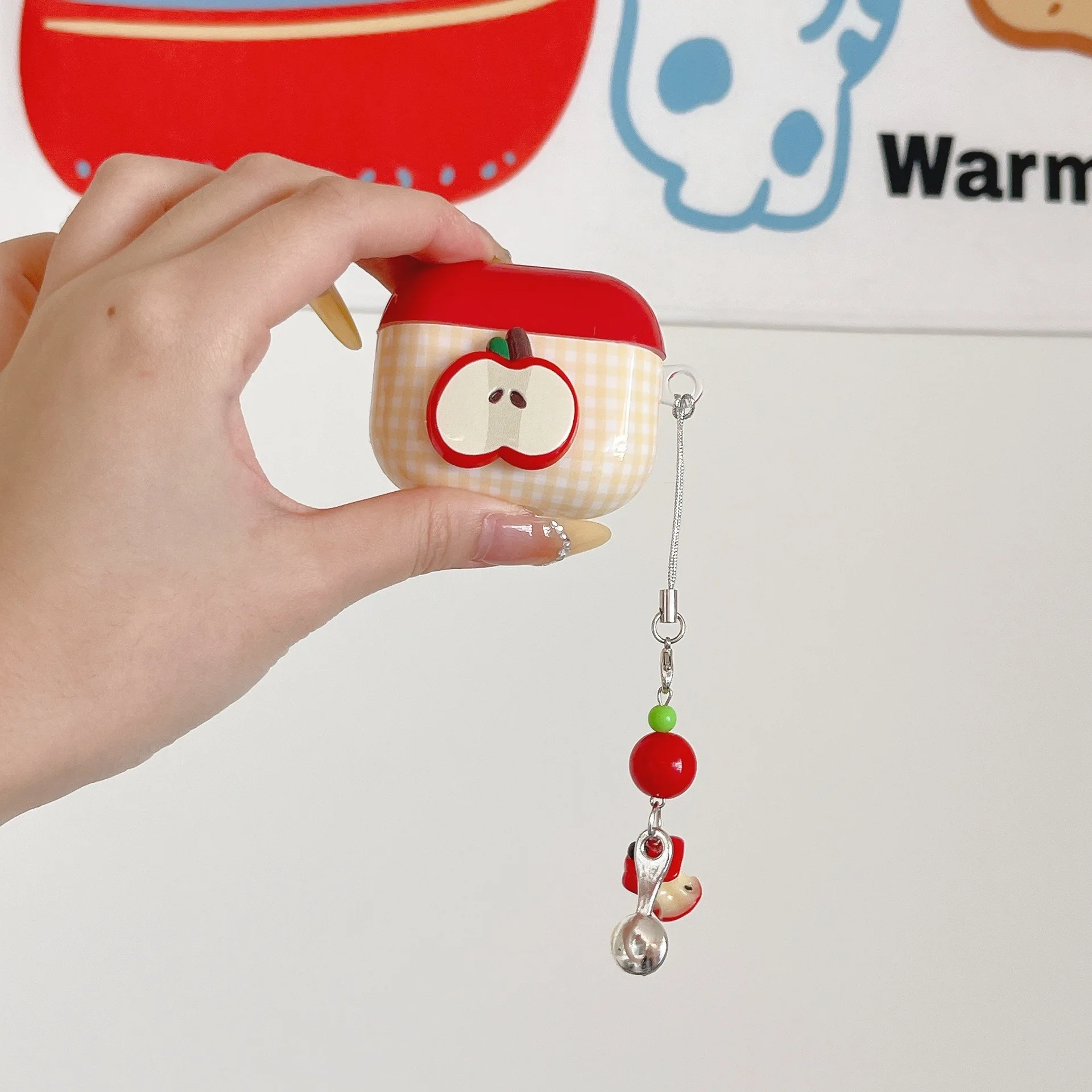 Funda bonita para auriculares con diseño de cuadros de frutas para Apple Airpods 4 3 Pro 2, funda para auriculares con dije, fundas para auriculares de silicona para Airpod 3 