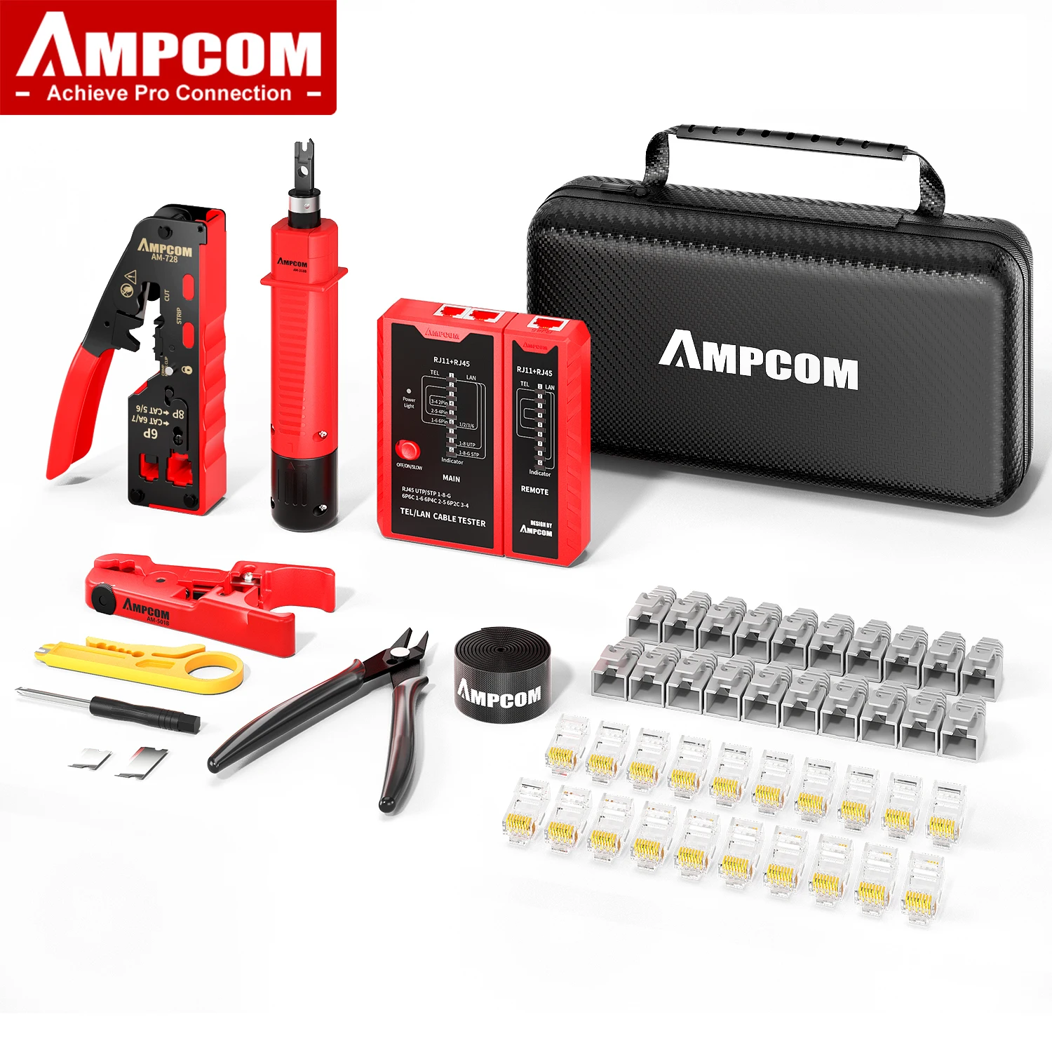 Kit Herramientas Red RJ45 – Crimpadora + Impactadora + Probador Ethernet