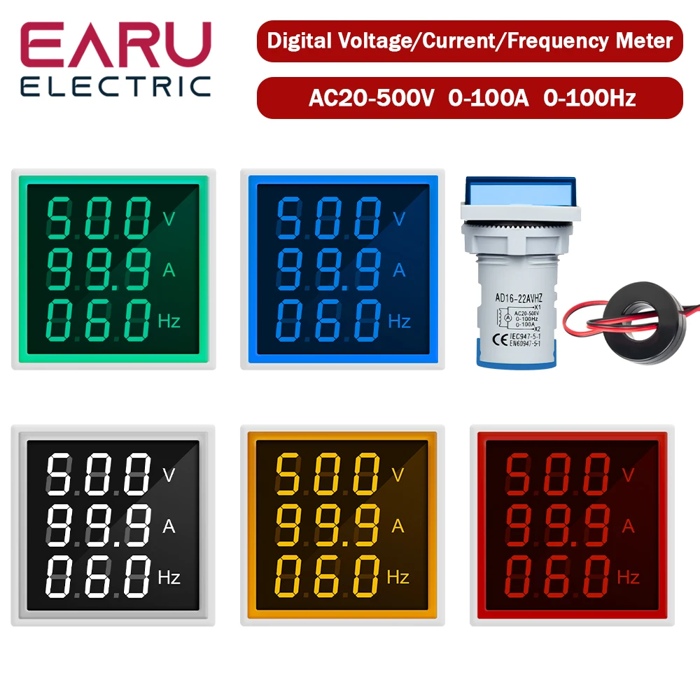 Voltímetro Digital LED cuadrado, amperímetro, medidor Hertz AC 20-500V, luces de señal, voltaje, corriente, frecuencia, medidor combinado, probador de indicador - imagen 2