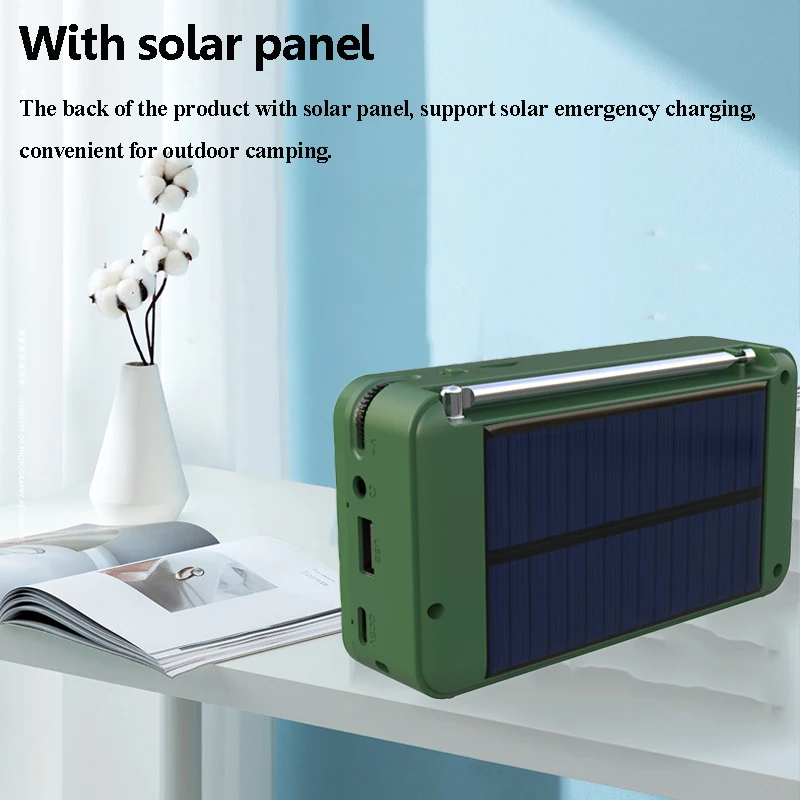 Radio portátil DAB + con carga Solar, receptor de Radio de emergencia, Altavoz Bluetooth inalámbrico con pantalla LCD, compatible con tarjeta TF, USB, Pla - imagen 5