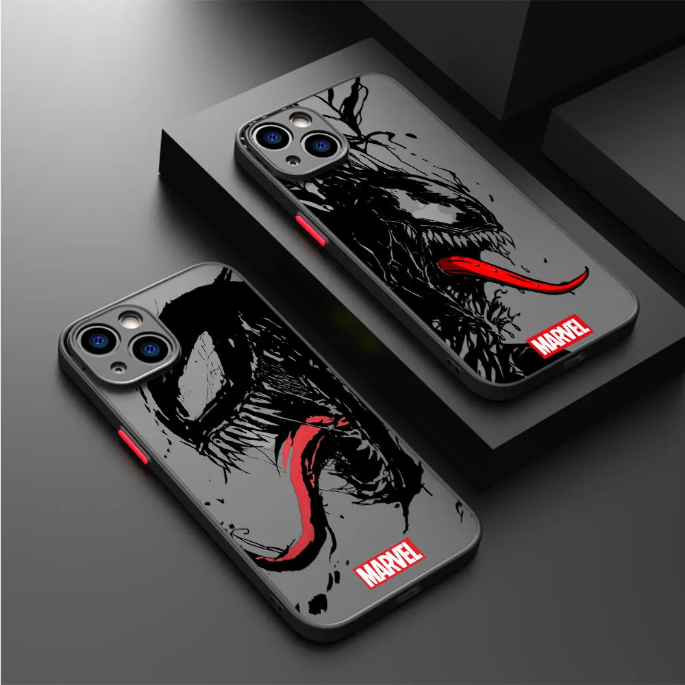 Funda de teléfono para Apple iPhone 8 Plus, 15 Pro Max, 7, 12, 13 Mini, XR, X, 11 Pro, 14 Plus, XS Max, 12 capas, cubierta mate, Marvel Venom Soft