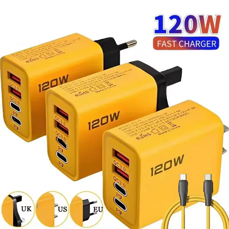 Cargador súper rápido de 120W tipo C PD cargador de carga rápida enchufe UE/EE. UU. Adaptador de cargador USB 3,0 de carga rápida para iPhone Samsung nuevo - imagen 2