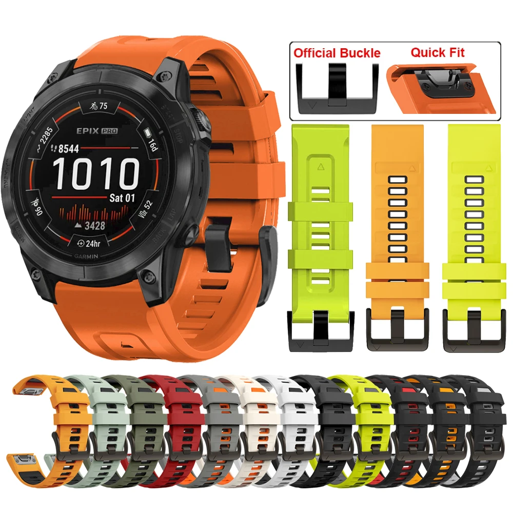 Correa de silicona QuickFit de 22mm y 26mm para Garmin Fenix 8 E 7 7X 6 6X Pro/Epix Pro Gen 2 47mm 51mm 5XPlus Enduro 3 Tactix 8
