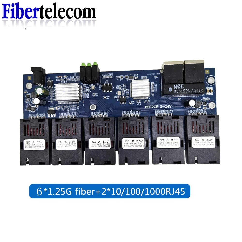 Convertidor de interruptor de medios de fibra óptica Ethernet, 100/1000M, Gigabit, 6 puertos de fibra, 2 puertos RJ45, interruptor monomodo FTTH, placa PCBA de fibra - imagen 3