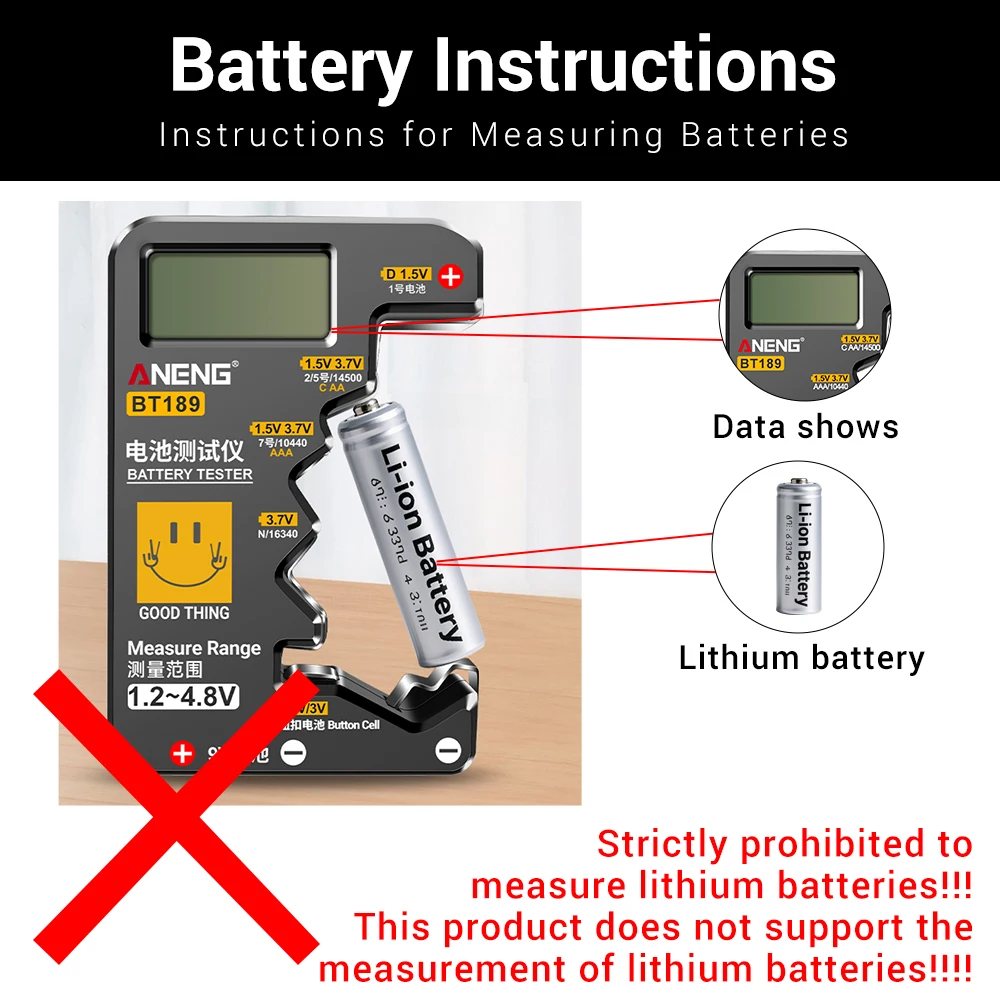 Probador de batería ANENG BT189, probador de batería para el hogar, capacidad, Detector de nivel de retención de voltaje, pantalla LCD, herramientas detectoras de banco de energía - imagen 3