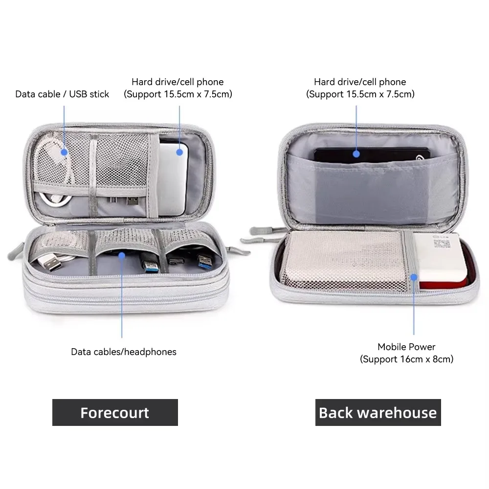 Bolsa de almacenamiento de productos digitales portátil de viaje, organizador de cables de datos USB, caja del Tesoro de carga para auriculares, color rosa/gris/negro/azul marino - imagen 3