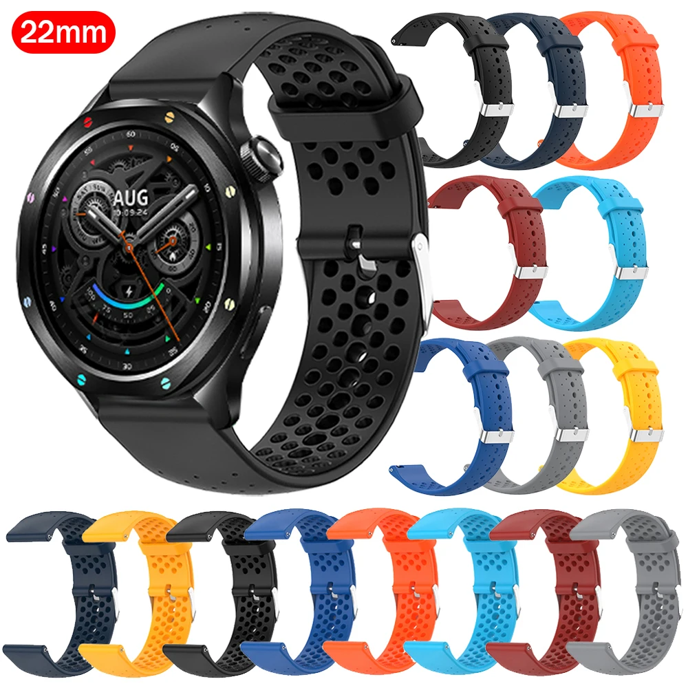Correa de silicona de 22mm para Xiaomi Watch S1 Pro/Active S2 46mm/42mm S3 S4 Sport color 2 bandas para Garmin Venu 3 pulsera transpirable