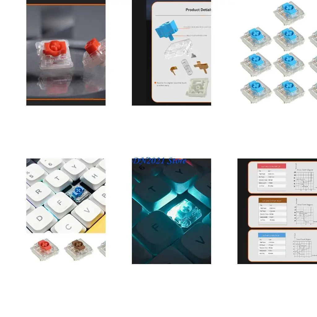 Interruptor perfil bajo F3KE para teclado mecánico KS-33 Red Blue 3pins para teclados PC personalizados Interruptor