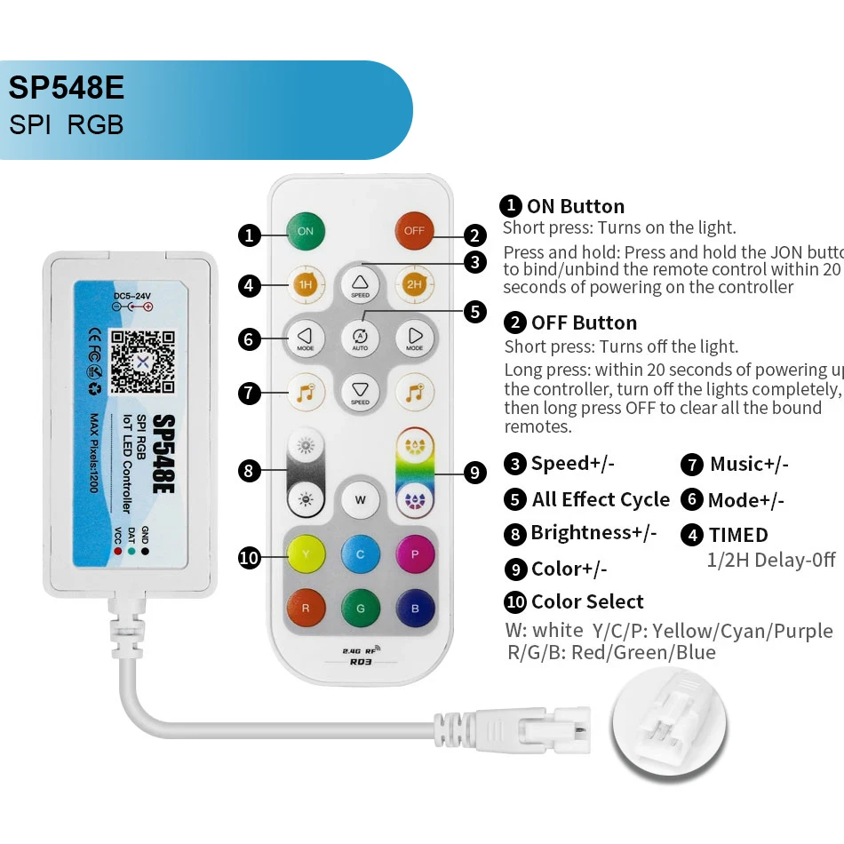 Controlador LED de música SP548E WiFi + Bluetooth para WS2812 WS2811 direccionable Pixel RGB LED Strip Alexa Control de aplicación de voz inteligente - imagen 5