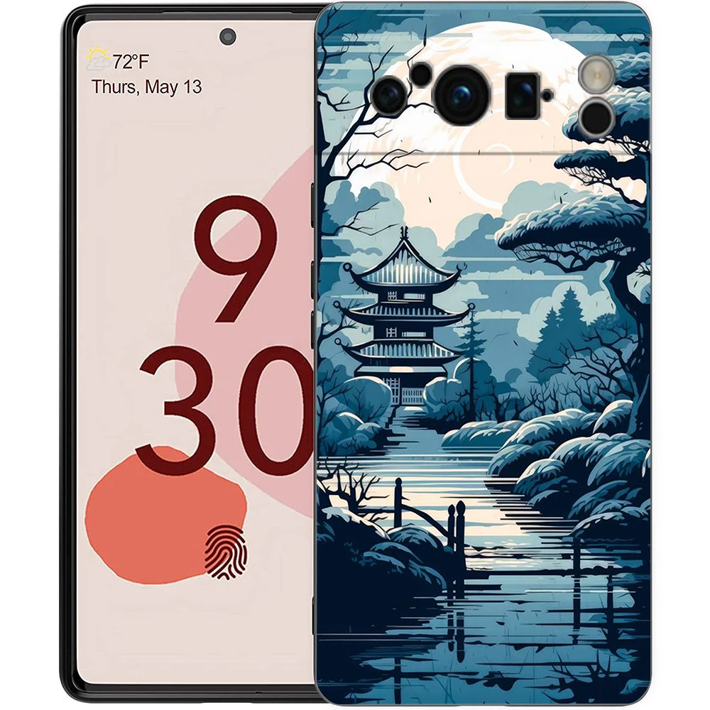 Funda de teléfono con paisaje japonés para Google Pixel 8, 7, 6 Pro, 8A, 6A, 7A, 5G, silicona suave a prueba de golpes, TPU, negra - imagen 4