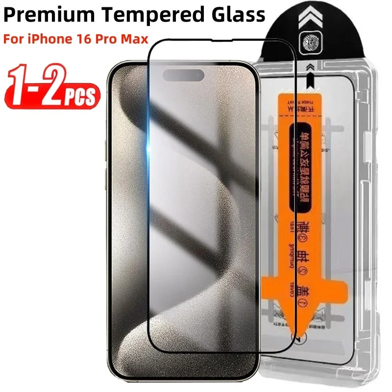 1-2 uds vidrio templado Premium para iPhone 16 15 14 13 12 11 Pro Max Plus XS XR fácil instalación Protector de pantalla de vidrio sin polvo