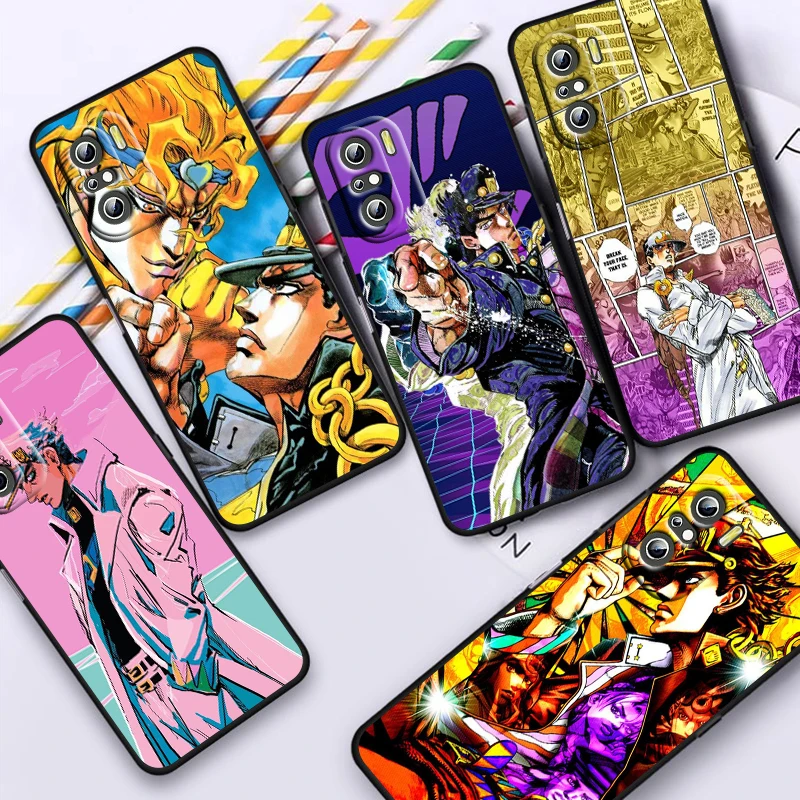JoJo Jotaro Kujo Anime para Xiaomi Redmi Note 13 12 11E 11S 11 11T 10 10S 9 9S Pro Plus 4G 5G, funda negra para teléfono