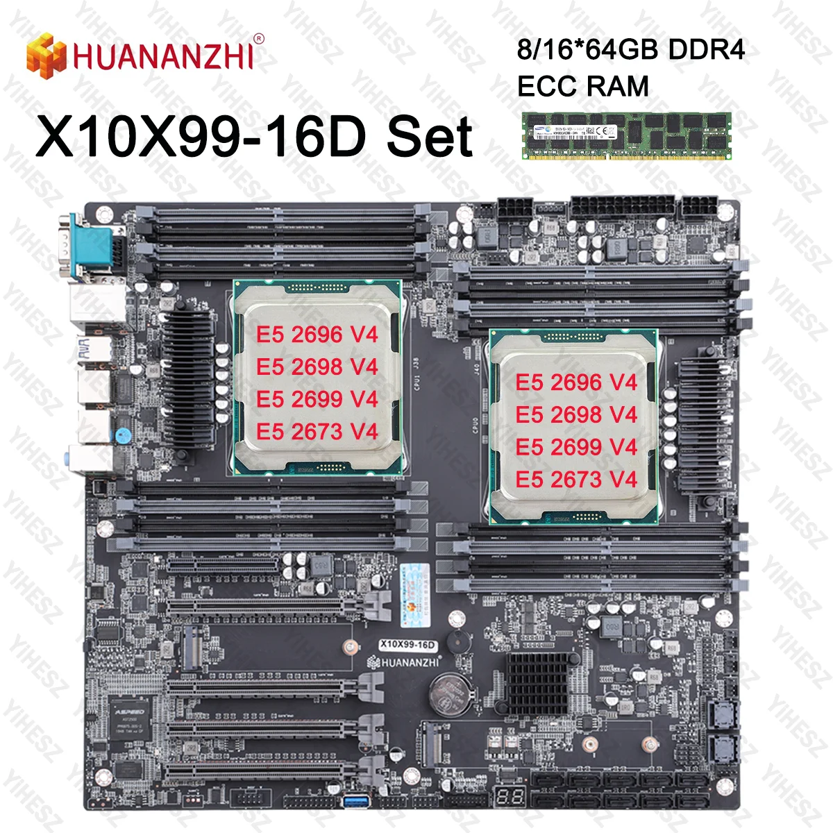 HUANANZHI X10X99 Kit placa base CPU Dual con 2 * E5 2696/2673/2698/2699V4 8/16*64GB DDR4 ECC RAM compatible con NVME M.2 SATA3.0 USB3.0 - imagen 2