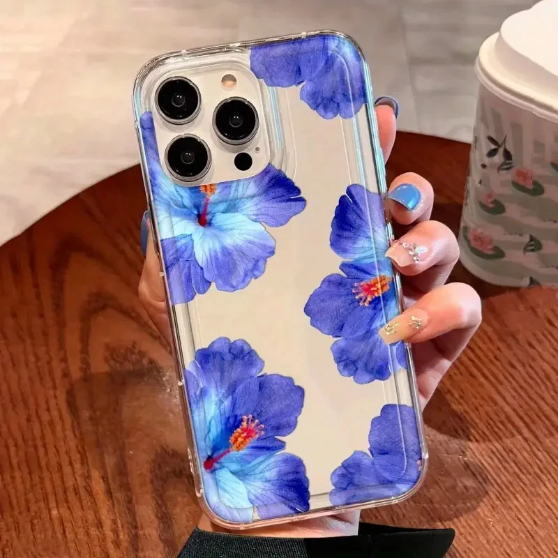 Funda transparente con estampado Floral azul elegante para Xiaomi Redmi Note 13 12S 11 11S 10 10S 9 9S Pro Plus 5G Redmi 13C 4G funda suave - imagen 4