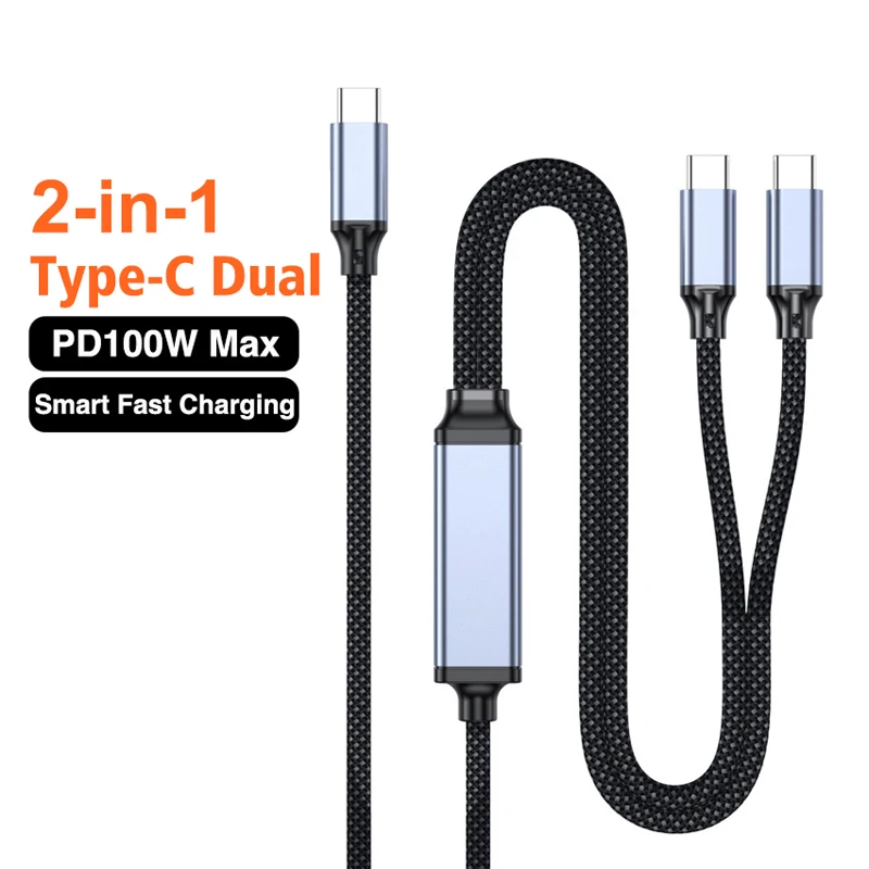 Cable PD 100W USB tipo C para iPhone 15 16 17 Pro 2 en 1 cargador de carga rápida USBC para Macbook Samsung Cable de datos divisor de energía