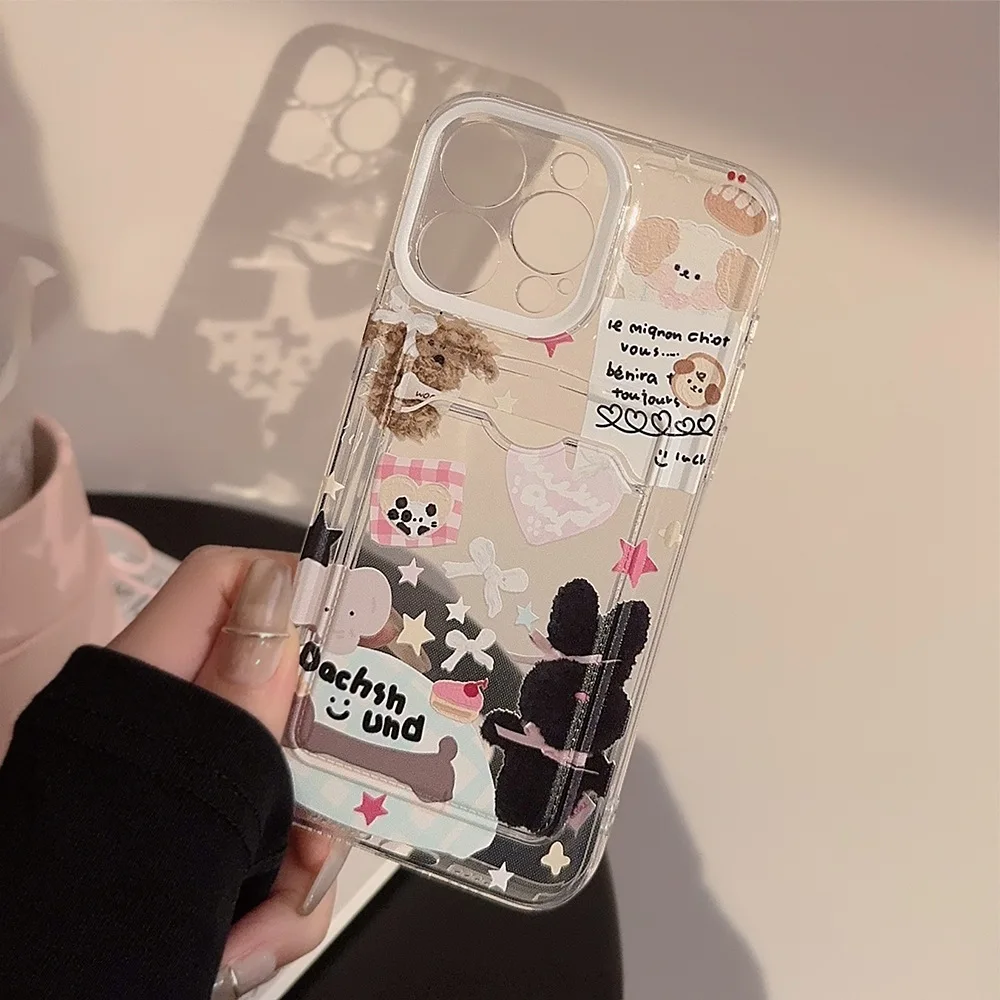 Funda de teléfono Clear Bear Doggie con tarjetero para iPhone 15 14 13 11 12 Pro Max Plus 7 8 X XS XR SE, funda protectora de TPU - imagen 4