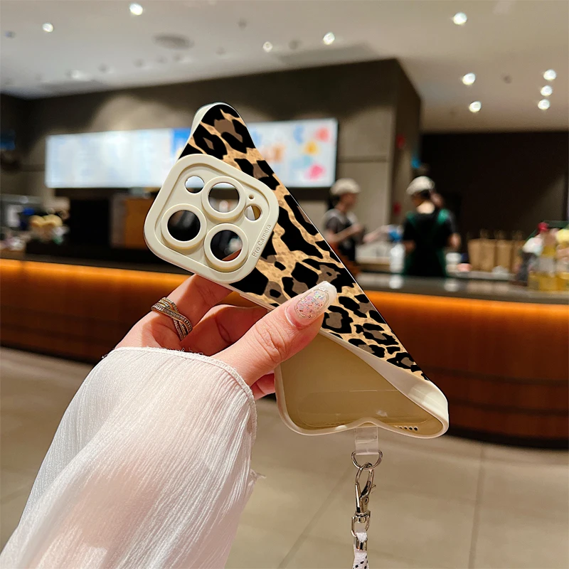 Funda de teléfono con correa de leopardo marrón para Xiaomi Redmi Note 13 12 11 Pro Plus 12S 11S 11 10S 10 Redmi 12C 13C, funda de silicona - imagen 5