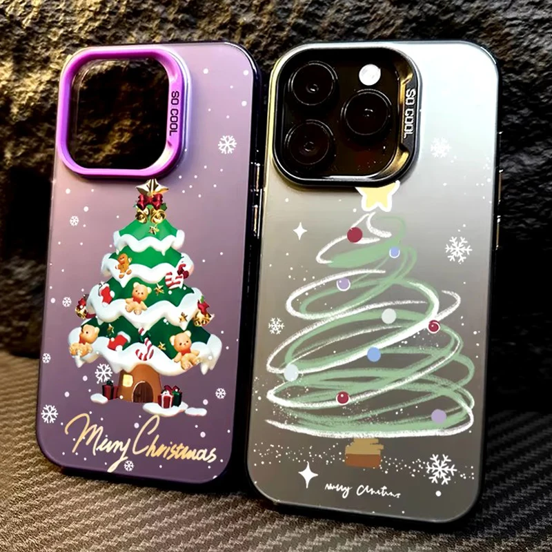 Funda mate con estampado de árbol de Navidad para iPhone 15 16 Pro Max 14 Plus 13 12 11 Pro Max 7 8 Plus XR X XS SE2, funda de teléfono a prueba de golpes