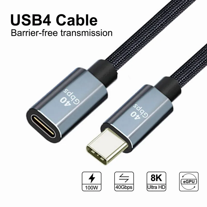 Un cable USB 4 con un cable negro