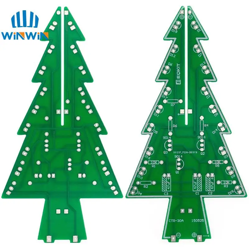 Kit de bricolaje LED de árbol de Navidad 3D tridimensional, Kit de circuito de Flash LED rojo/verde/amarillo, Suite electrónica divertida - imagen 5