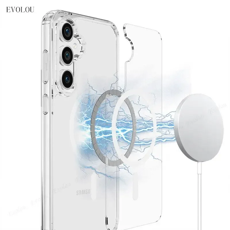 Funda acrílica transparente para Samsung Galaxy A55 A35 5G A15, funda magnética para carga inalámbrica Magsafe para A 15 35 56 16 - imagen 2