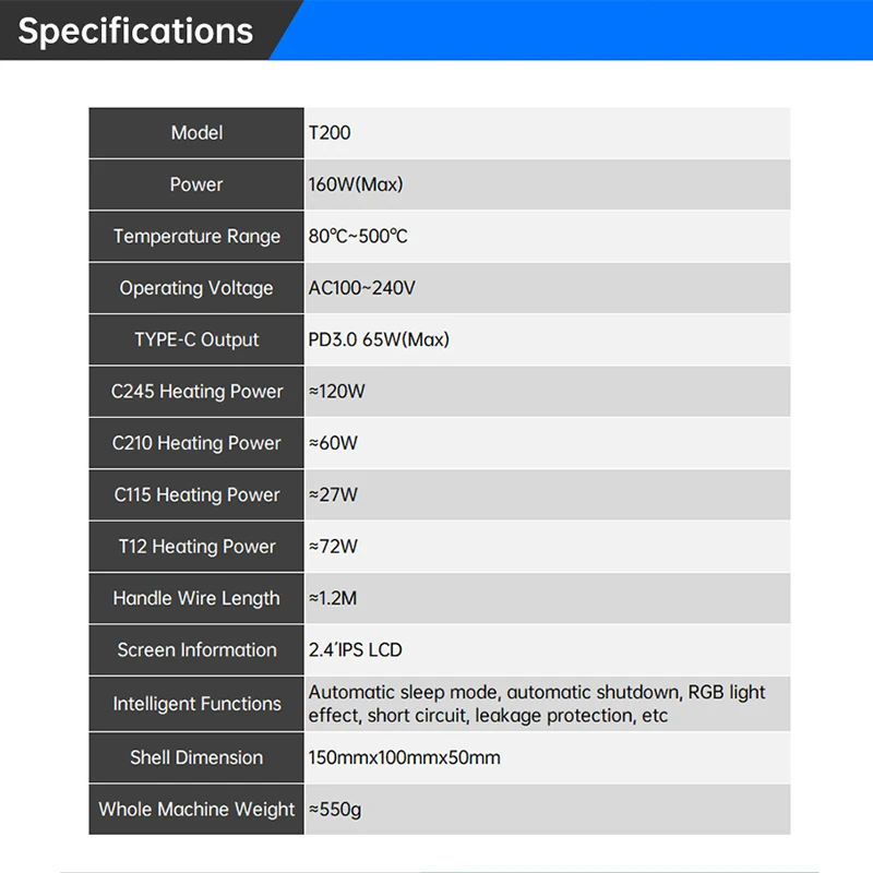 ALIENTEK-estación de soldadura T200, Compatible con punta de soldador 210/245/115/T12, Control de temperatura de mango, Estación de Reparación de soldadura - imagen 3