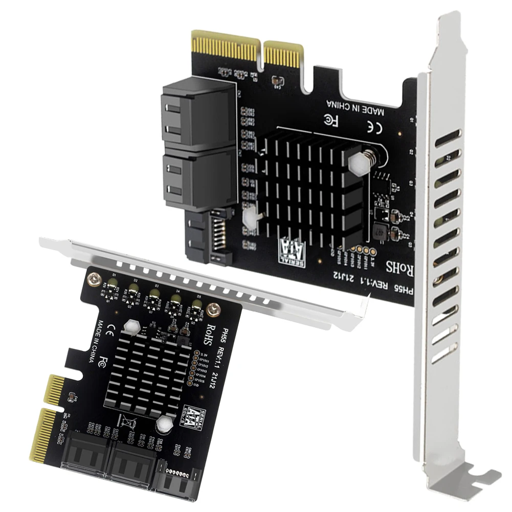Tarjeta de expansión PCIe a SATA3.0 de 5 puertos Chip Jmb585 Tarjeta de expansión PCI-E a SATA compatible con embellecedor en cascada para sistema operativo Windows/Linux/Mac - imagen 2