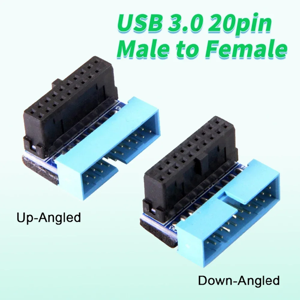 Adaptador de extensión USB 3,0 de 20 pines macho a hembra en ángulo arriba y abajo de 90 grados para placa base