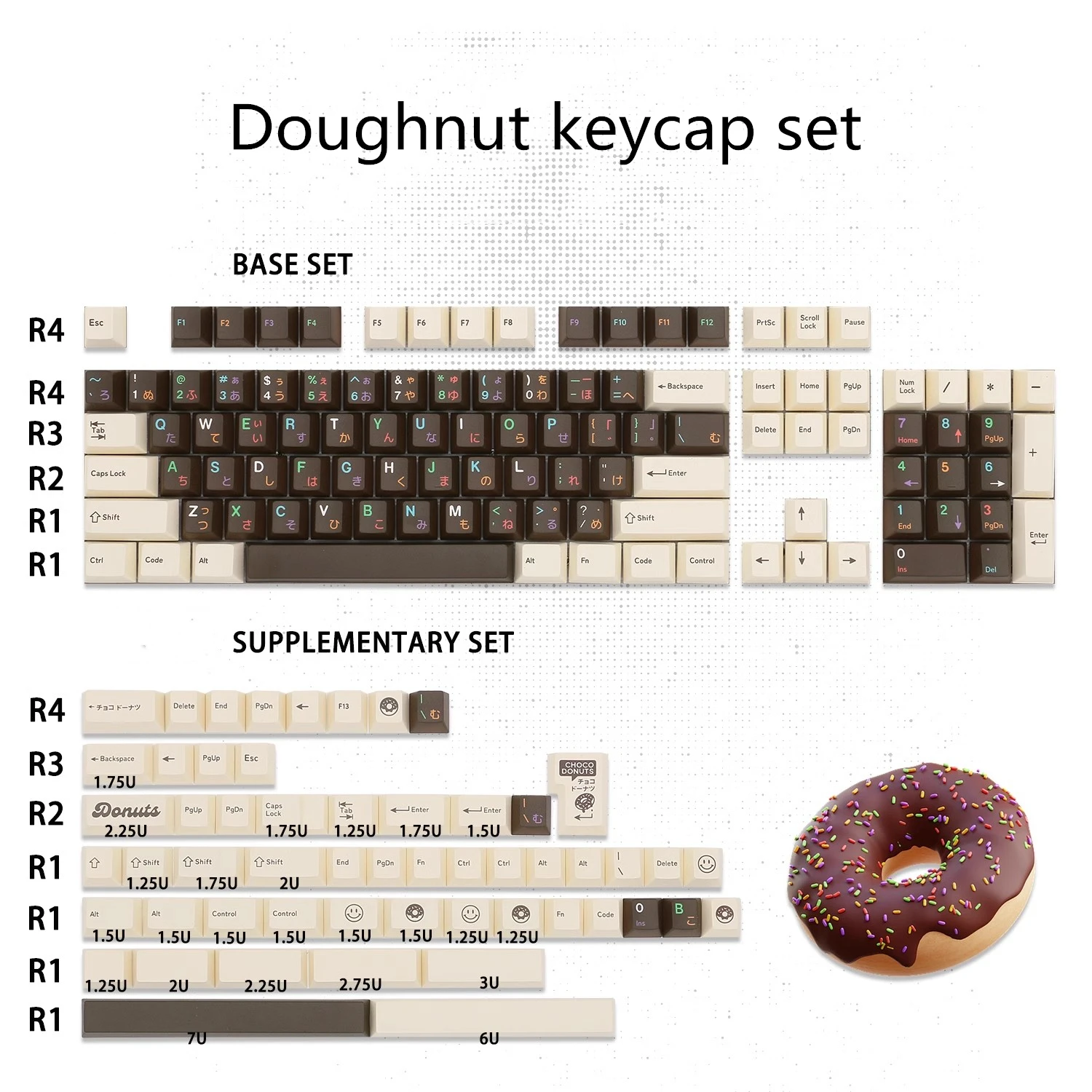 1 Juego de teclas con tema de Donut, teclas de sublimación de tinte PBT, perfil de cereza, teclas a prueba de luz para 61 64 68 75 84 87 96 980 - imagen 2