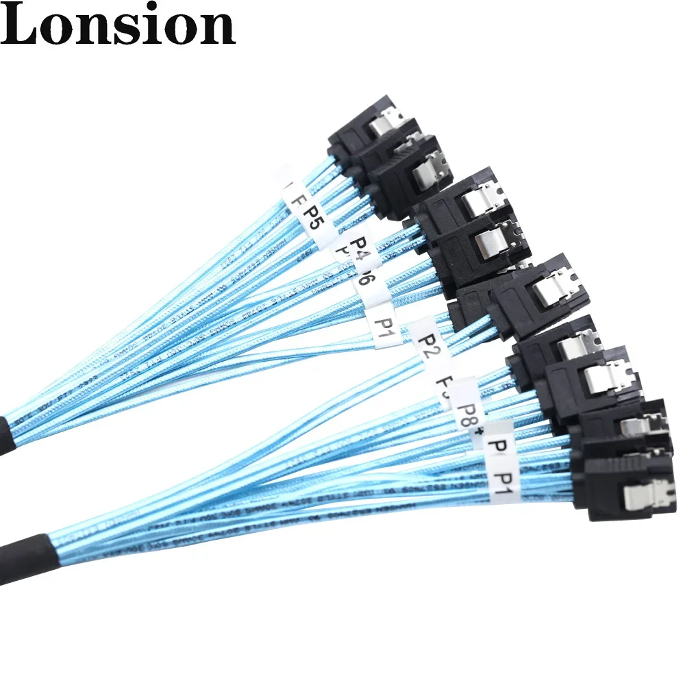 Cable de datos SATA 7P hembra de 8 puertos SATA de alta velocidad, 7 pines, 6Gbps, para disco duro SSD, unidad óptica, servidor, Host, 0,5 m/1m - imagen 2