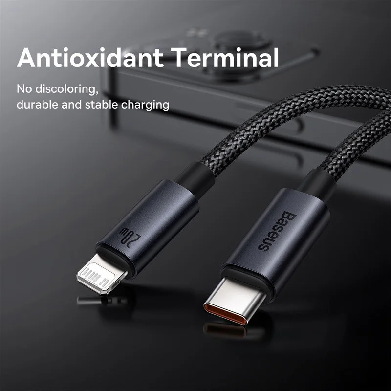 Cable Baseus PD 20W USB C para iPhone 13 12 11 pro max Cable iPhone carga rápida para iPhone X XR 8 USB tipo C a Cable Lightning - imagen 4
