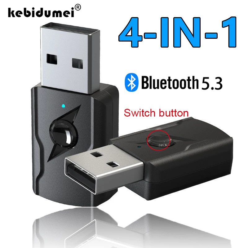 Adaptador inalámbrico 4 en 1 con Bluetooth 5,3, Adaptador de 3 y 5mm con conector AUX, USB, Dongle, receptor de Audio y música estéreo para coche, manos libres, altavoz de música para llamadas