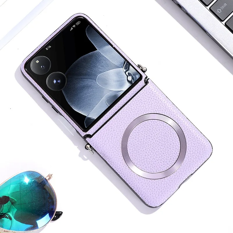 Funda magnética de eje medio para Xiaomi Mix Flip Buckle Link, funda de cuero de lujo con patrón de lichi, fundas antigolpes para MixFlip - imagen 2